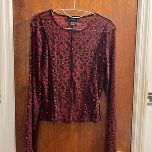 Forever 21 Red and Black Leopard Print Long Sleeve Top